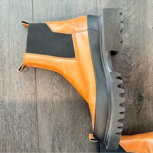 All Saints Tan and Black Chelsea Lug Boots